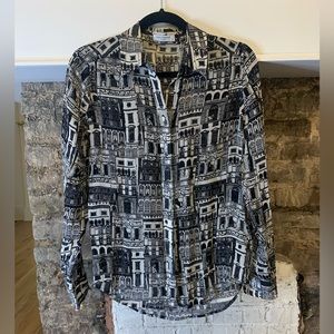 Equipment silk blouse with black & white cityscape print (XS)